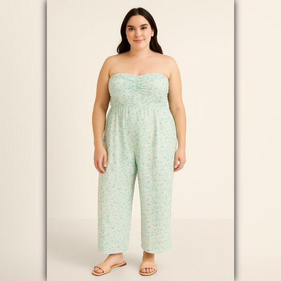 A199 ✽ Floral Strapless Wide-Leg Jumpsuit - Picture 1 of 4